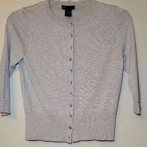 Grace Elements Silver Shimmery Women's Short Cardigan 53% Silk  P/S‎ NWT